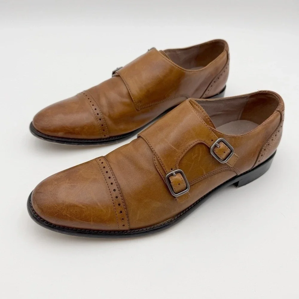 Banana Republic Mens Brown Cap Toe Double Monk-Strap Leather Dress Shoes Size 9M